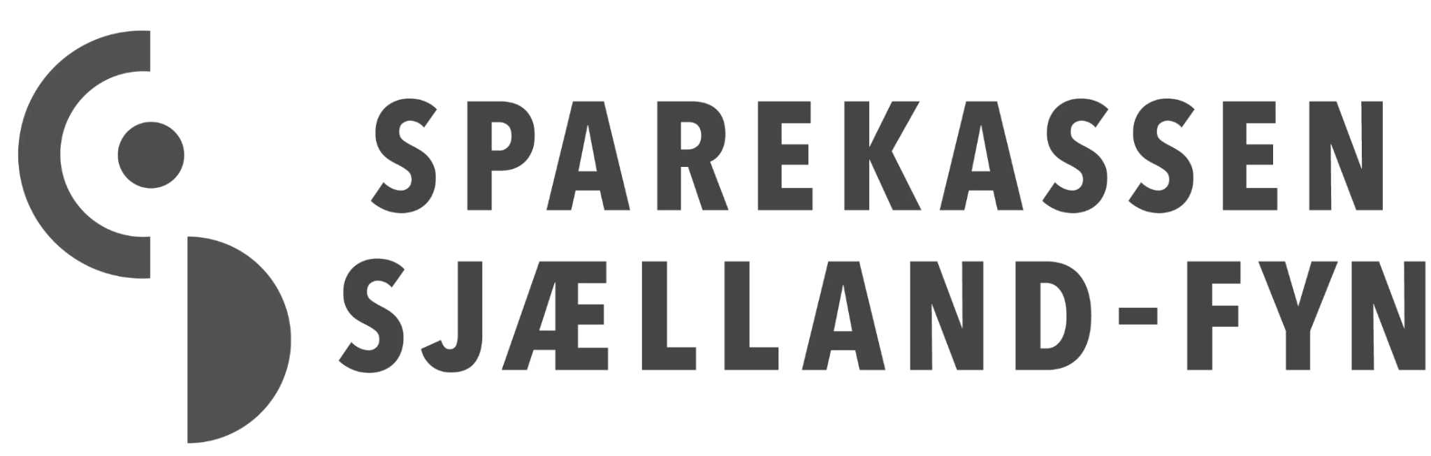 Logo of Sparekassen Sjælland-Fyn in grayscale, featuring geometric shapes and bold text.